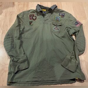 Patch polo shirt with quilted yoke